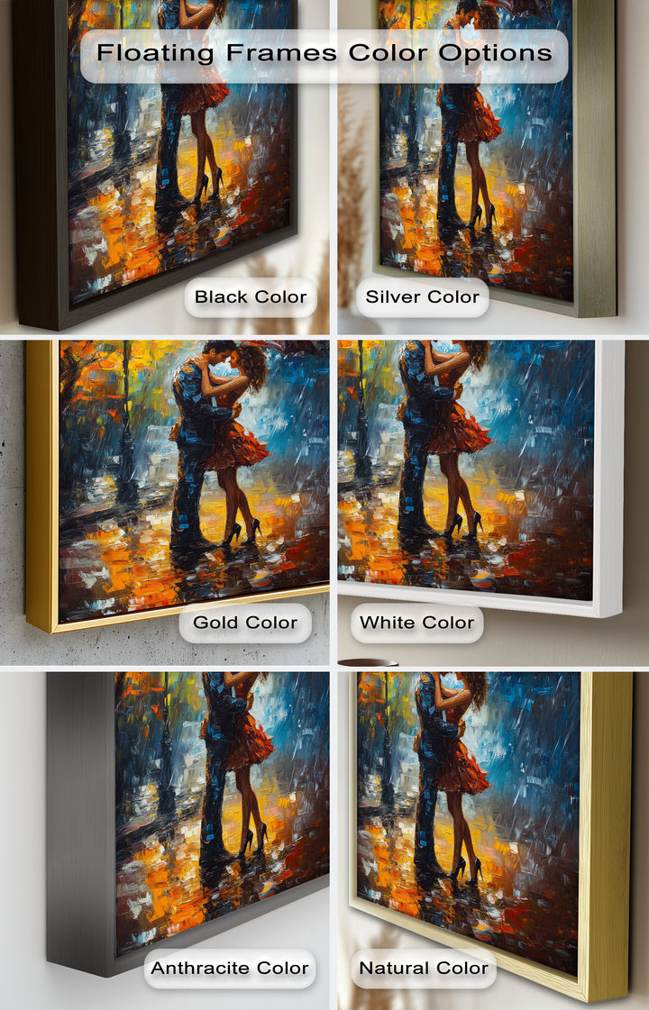 Embrace in Autumn Rain – Passionate Love Oil Painting