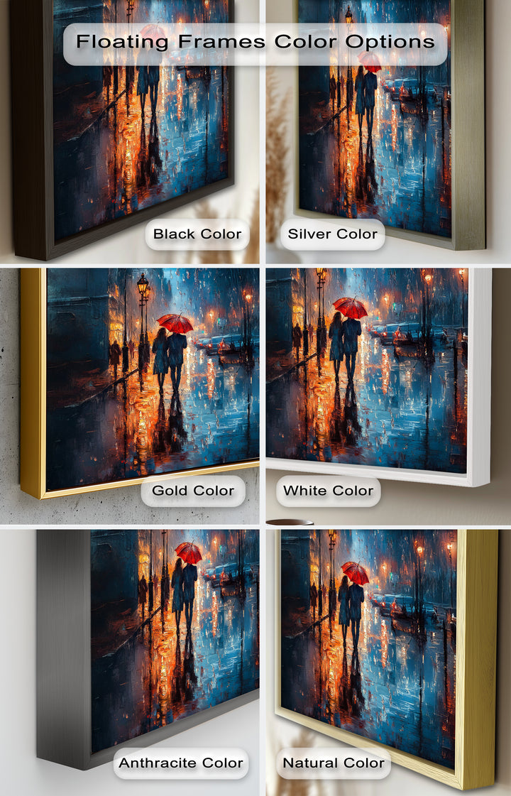 Romantic Couple in Rainy City - Love Oil Painting