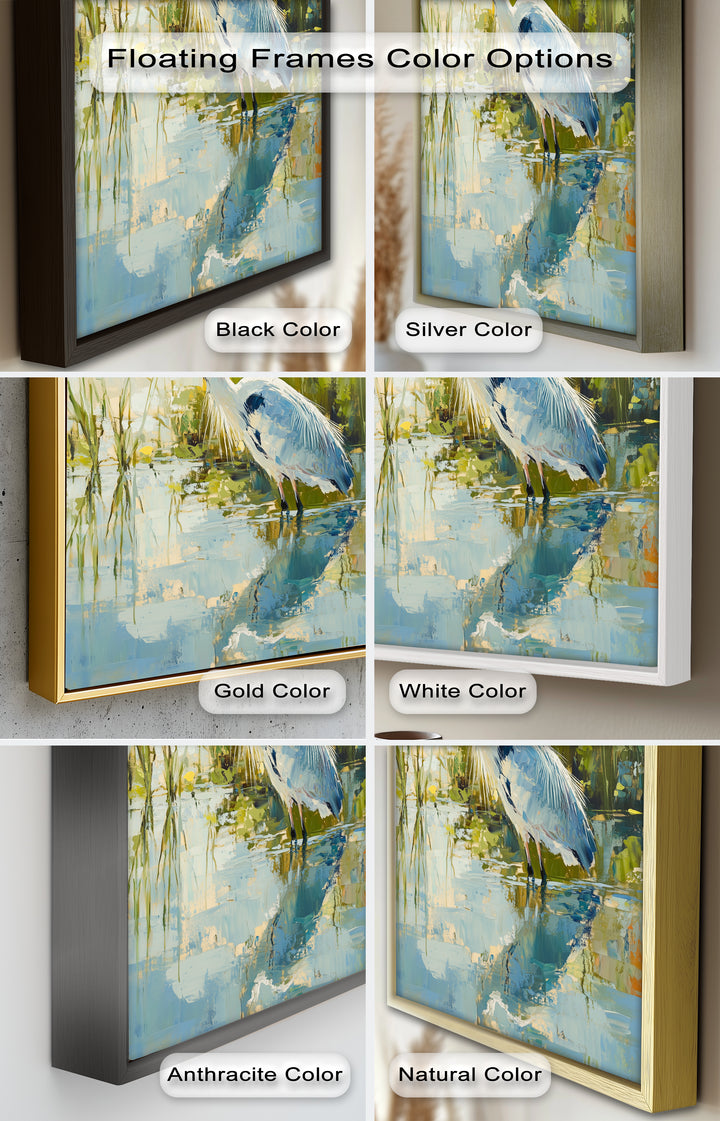 Heron Amid Textured Reflections - Animal Oil Painting