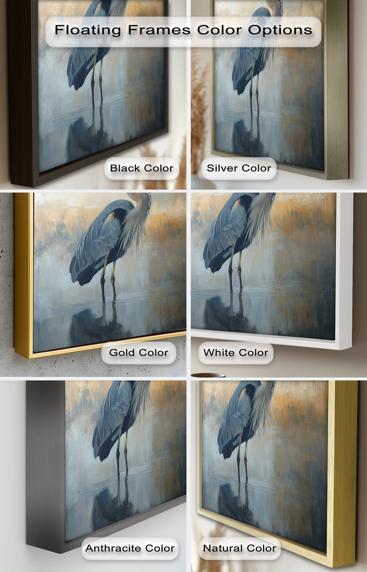 Heron in Misty Reflections - Animal Oil Painting