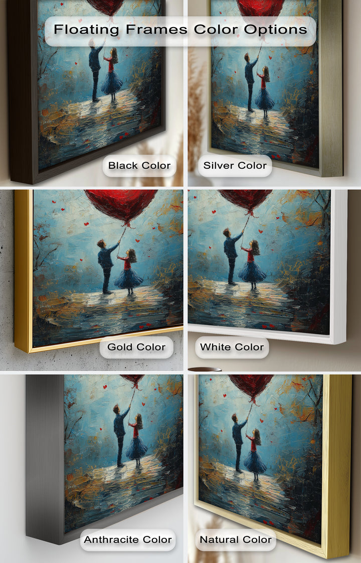 Heart Balloon Dreams – Whimsical Couple Love Oil Painting