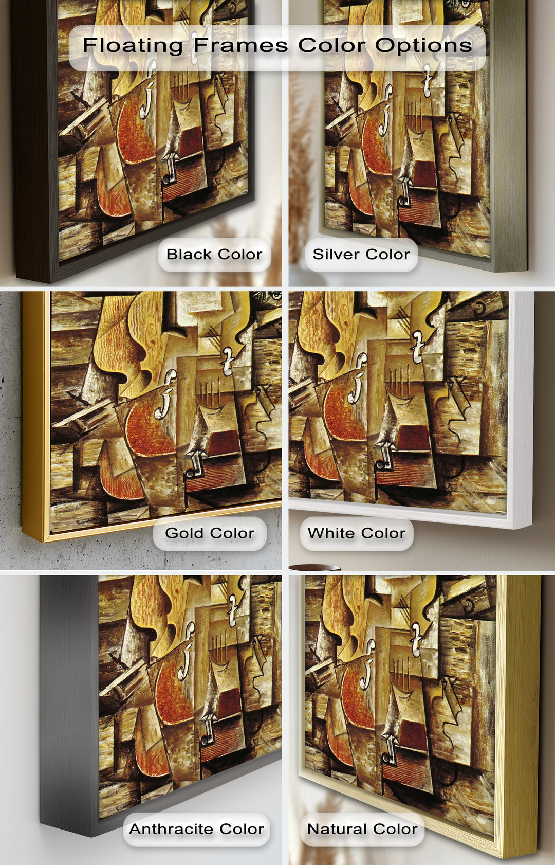 Violin & Grapes Wall Art – Cubist Still Life Oil Painting