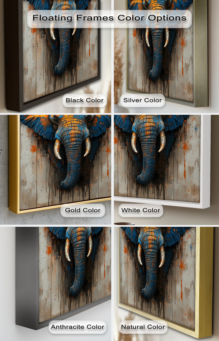 Blue and Orange Elephant Portrait - Animal Oil Painting