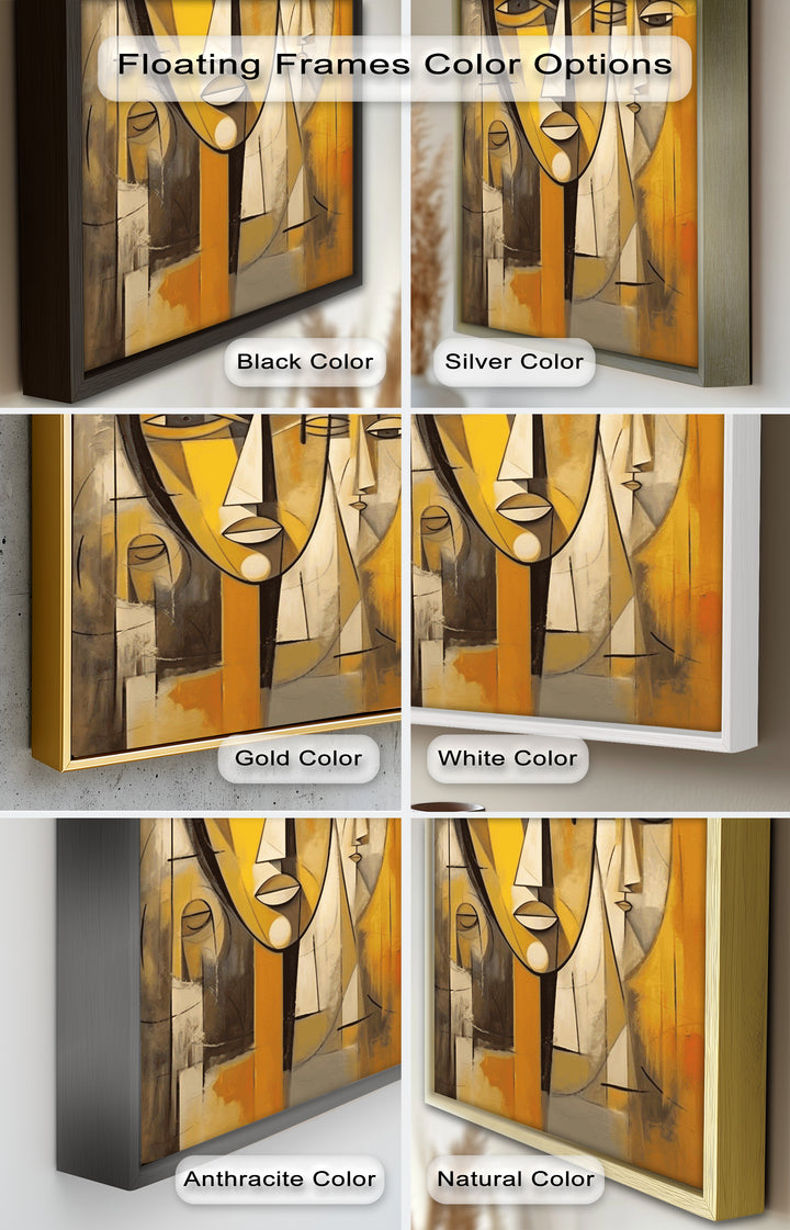Golden Echoes – Cubist Expression of Faces in Motion Picasso Oil Painting
