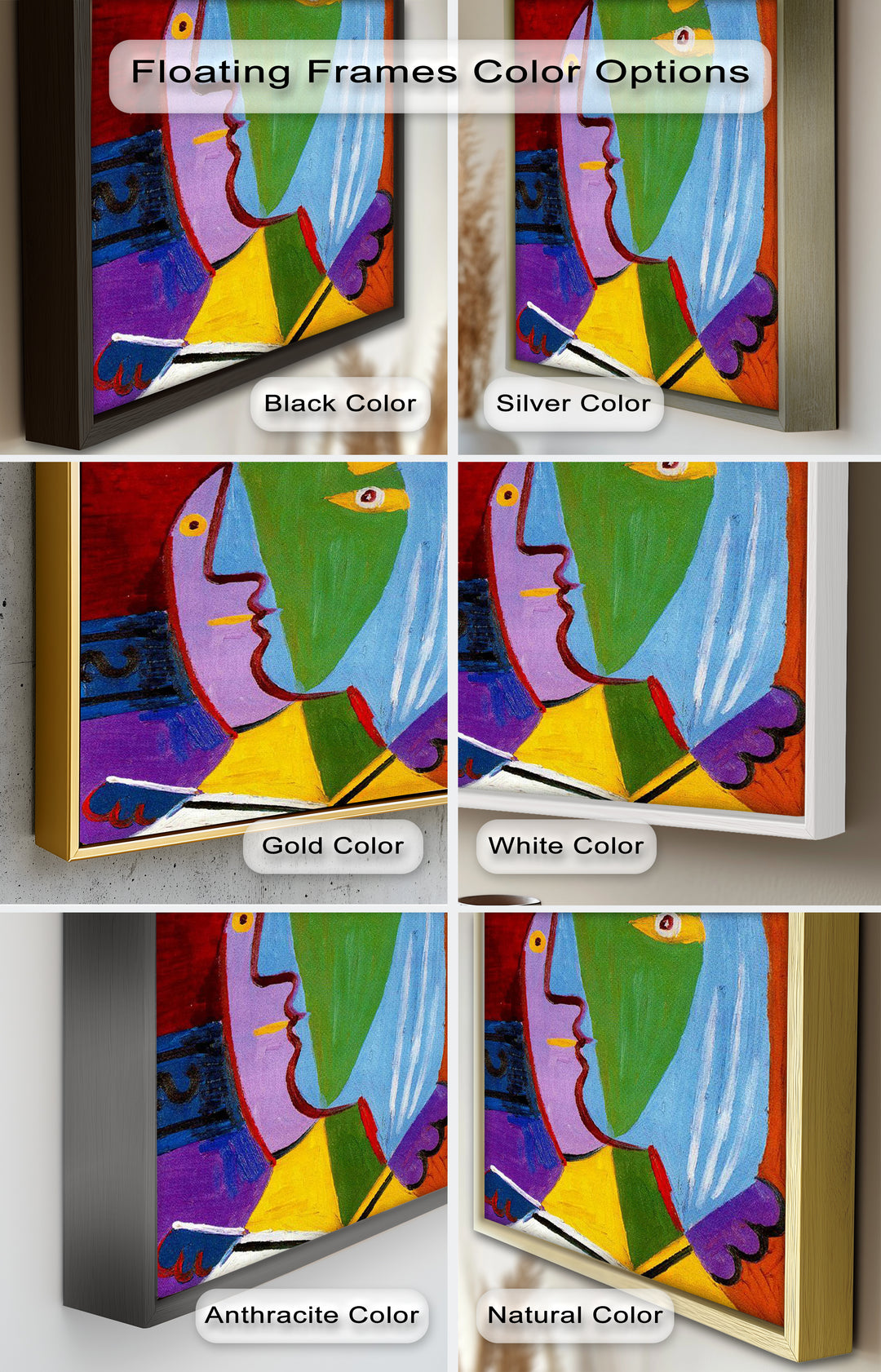 Golden Frame Gaze – Colorful Woman Picasso Style Oil Painting