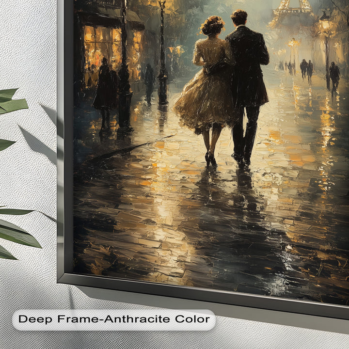 Paris Promenade – Lovers Strolling Toward the Eiffel Tower Love Oil Painting