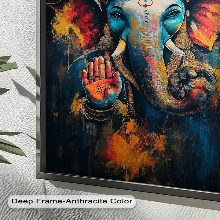 Lebendige Ganesha-Wandkunst – Religiöses Ölgemälde