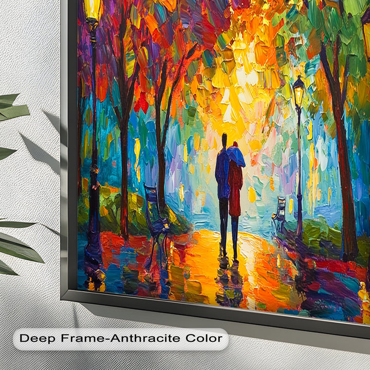 Romantic Couple Under Umbrella - Love Oil Painting