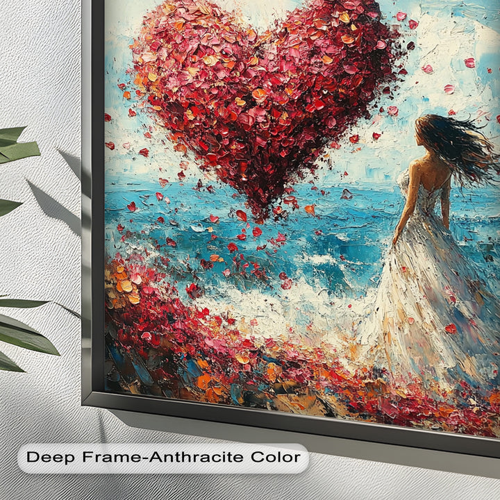 Petals of Love – Romantic Woman by the Sea Love Oil Painting