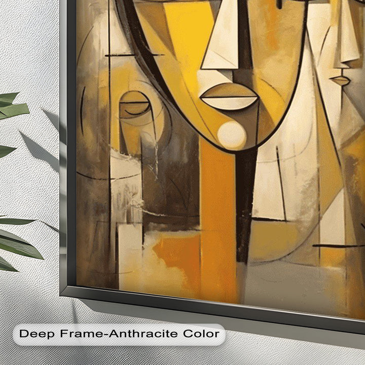 Golden Echoes – Cubist Expression of Faces in Motion Picasso Oil Painting