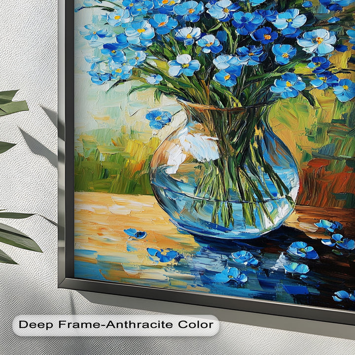 Blue Wildflower Bouquet Wall Art – Floral Oil Painting