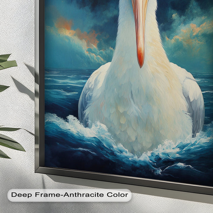 Stork Amid Ocean Storm - Animal Oil Painting