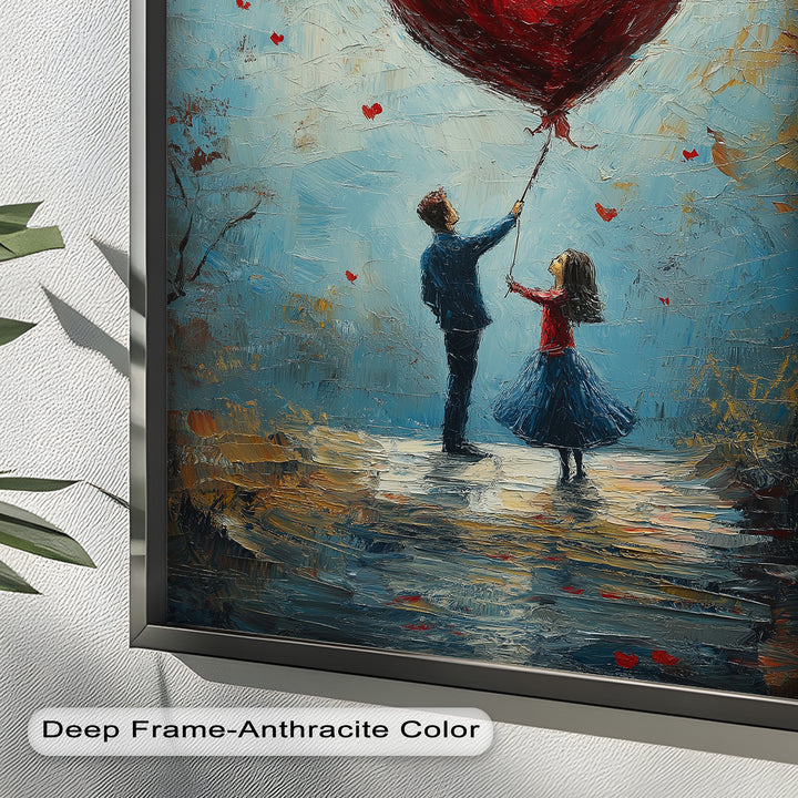 Heart Balloon Dreams – Whimsical Couple Love Oil Painting