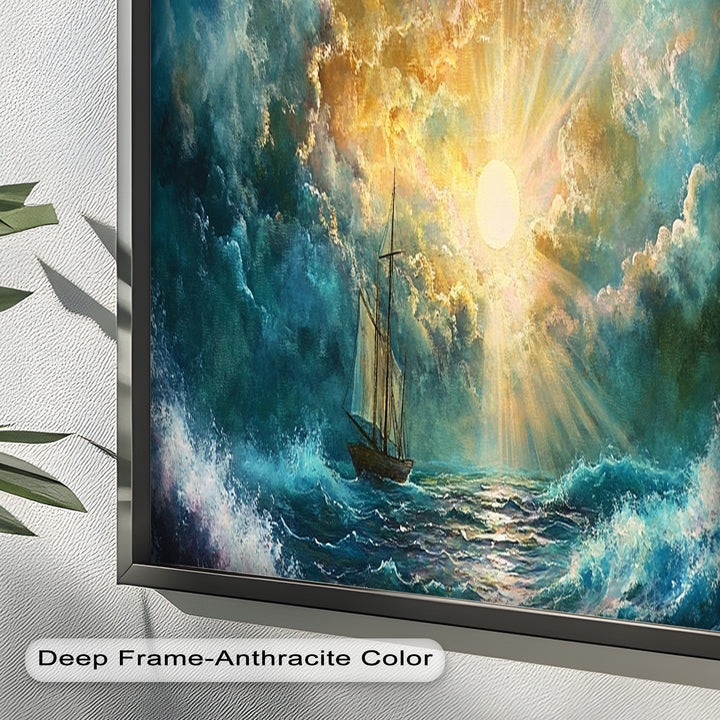 Golden Sun & Sea – Boat Oil Painting