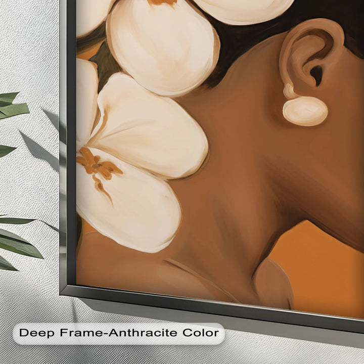 African Woman Wall Art – White Orchid Portrait Oil Painting - MyPhotoStation
