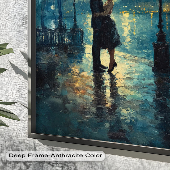 Moonlit Embrace – Lovers by the Lamplight Love Oil Painting