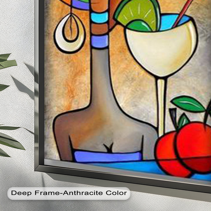 Tropical Muse – Colorful Woman with Cocktail Abstract Oil Painting