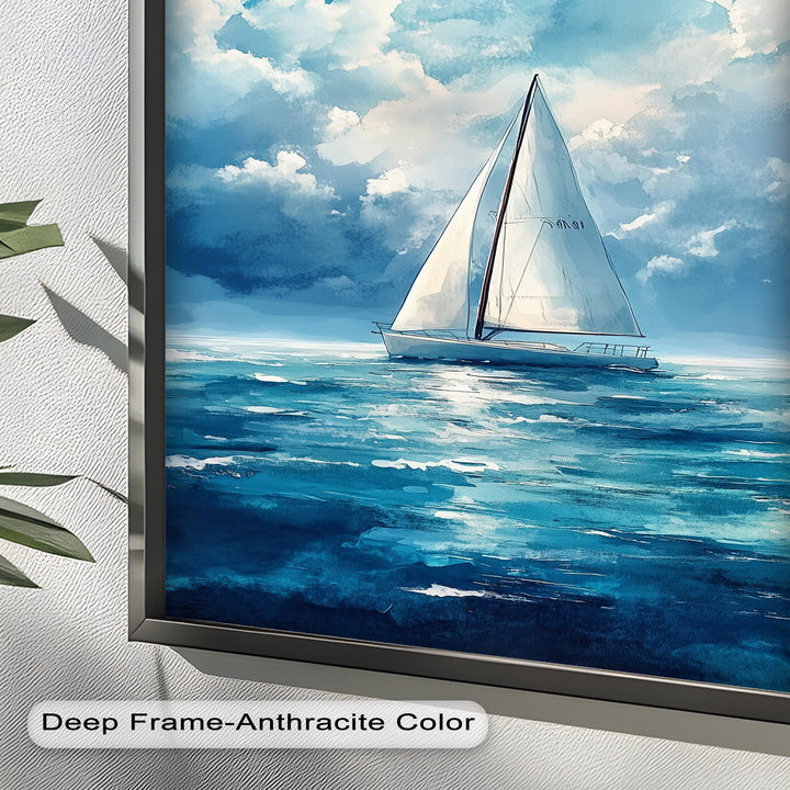 White Sailboat Blue Skies - Modern Oil Painting