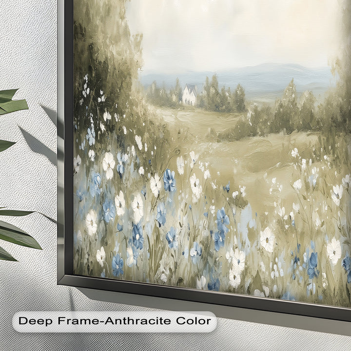 Blue Wildflower Meadow Landscape Oil Painting