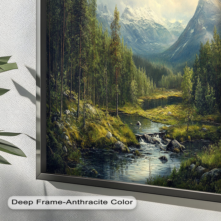 Wald Wand Kunst-Berg Fluss Landschaft Ölgemälde