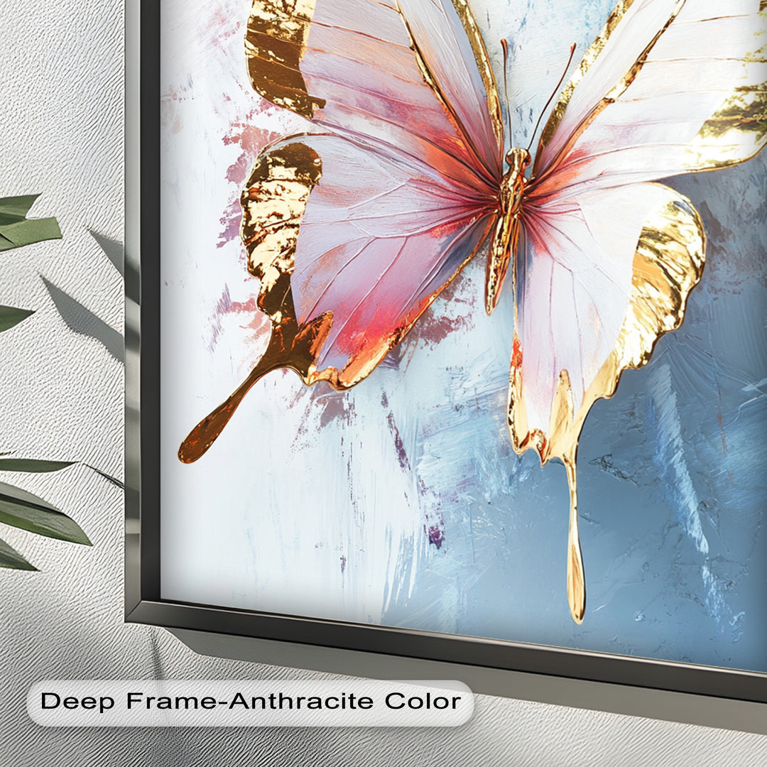 Gold und Blush Schmetterling in Bewegung - Tier Ölgemälde