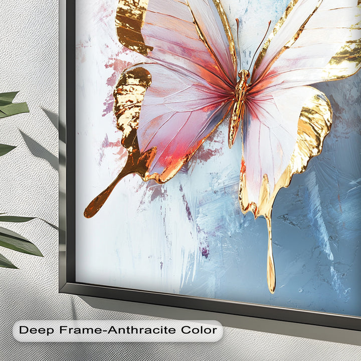 Gold und Blush Schmetterling in Bewegung - Tier Ölgemälde