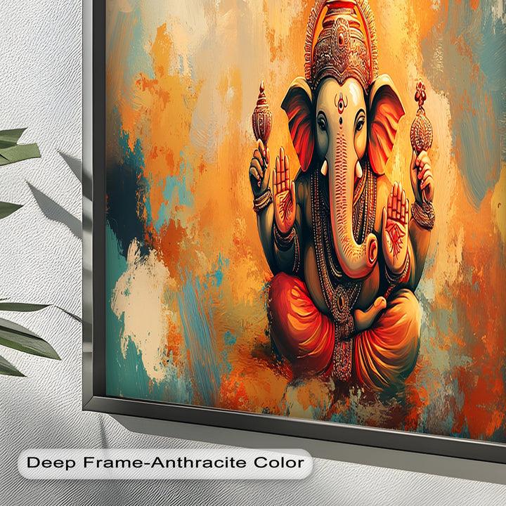 Sitzender Ganesha Wandkunst – Religiöses Ölgemälde