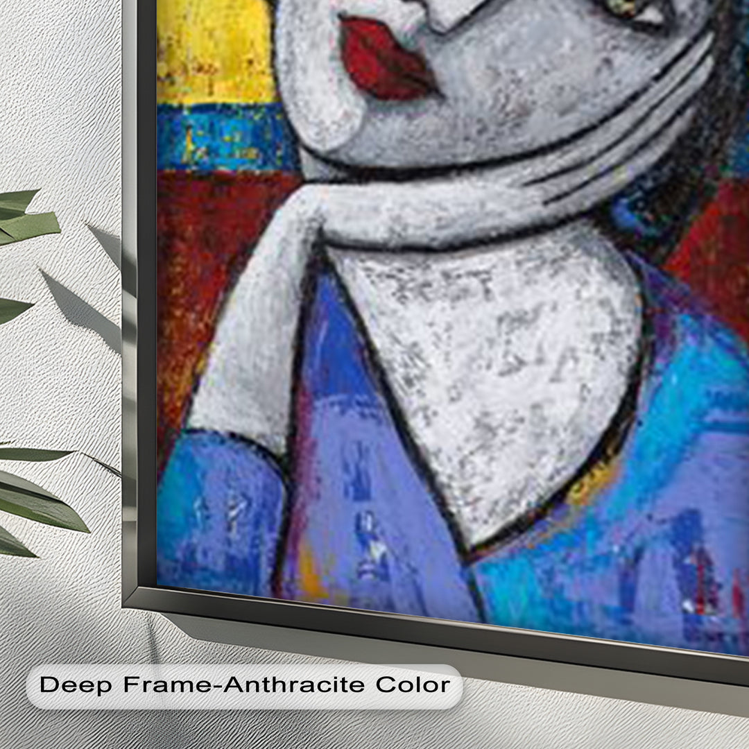 Restful Gaze – Expressionist Woman in Blue Picasso Oil Painting
