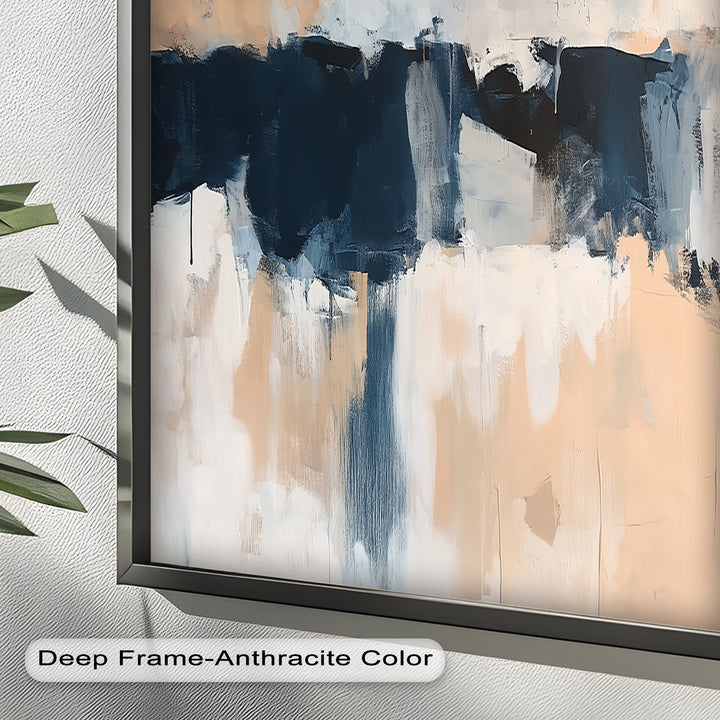 Coastal Horizon – Neutrales, marineblaues, abstraktes Ölgemälde