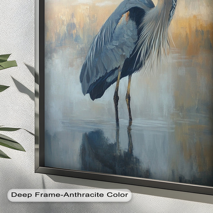Heron in Misty Reflections - Animal Oil Painting