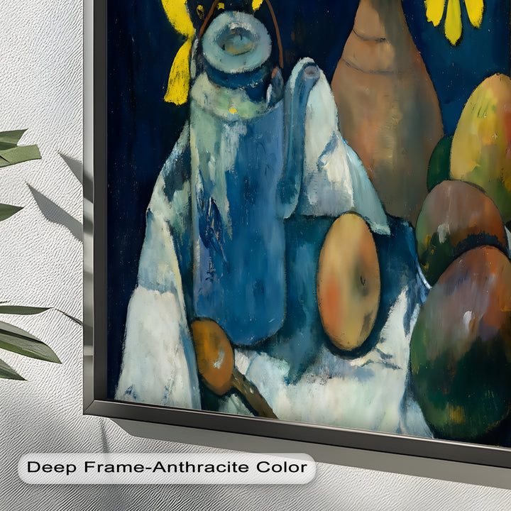 Rustikales Stillleben mit Mangos und Teekanne – Food Paintings