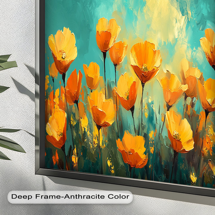 Goldene Mohnblumenfeld Wandkunst – Blumenölgemälde