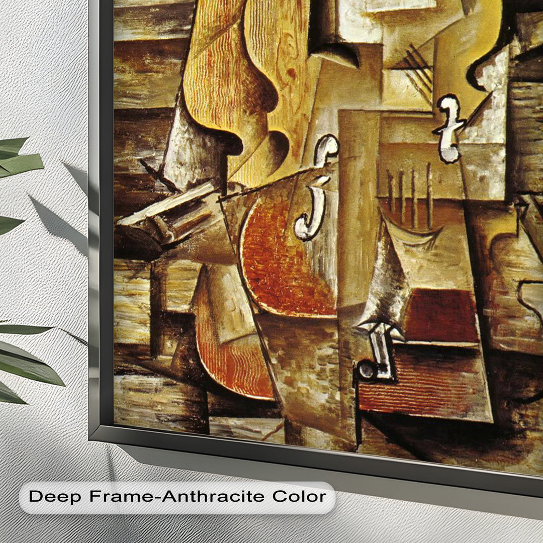 Violin & Grapes Wall Art – Cubist Still Life Oil Painting