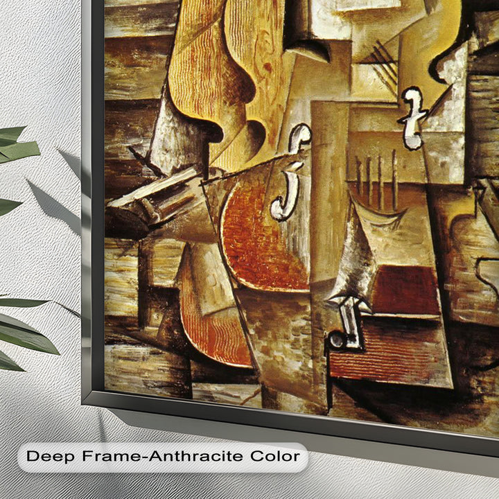 Violin & Grapes Wall Art – Cubist Still Life Oil Painting