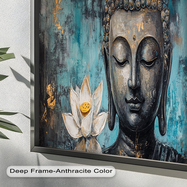 Buddha with Lotus Flowers Wall Art – Religious Oil Painting