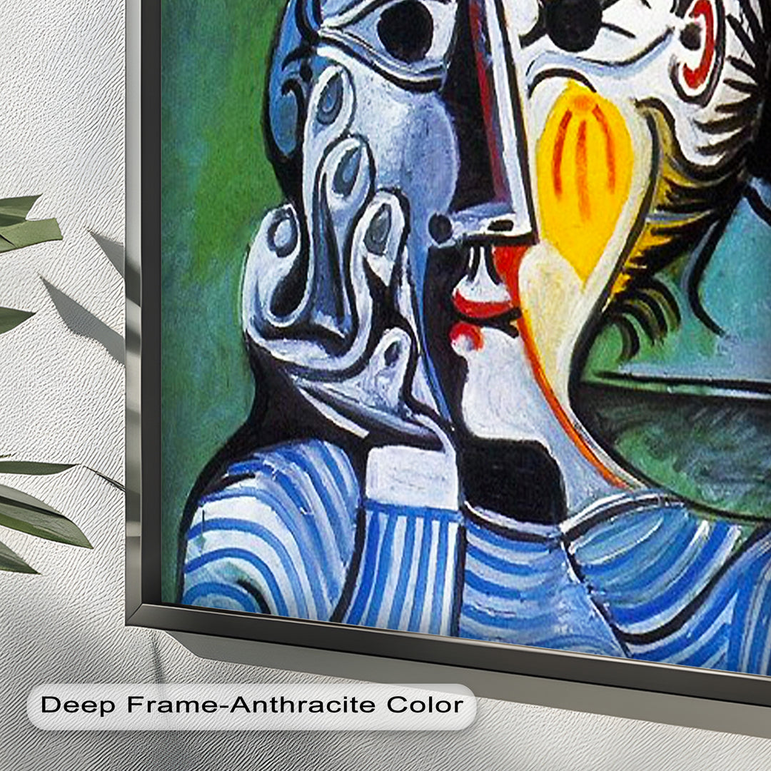 Woman in Striped Shirt – Bold Cubist Picasso Oil Painting