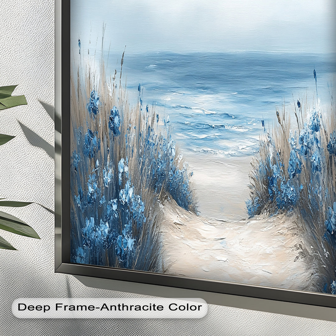 Blaue Blumenstrandlandschaft - Realismus Ölgemälde
