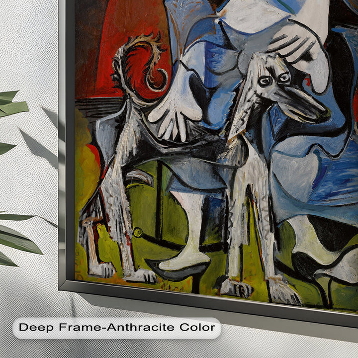 Guardian in Abstraction – Woman with Dog Cubist Oil Painting