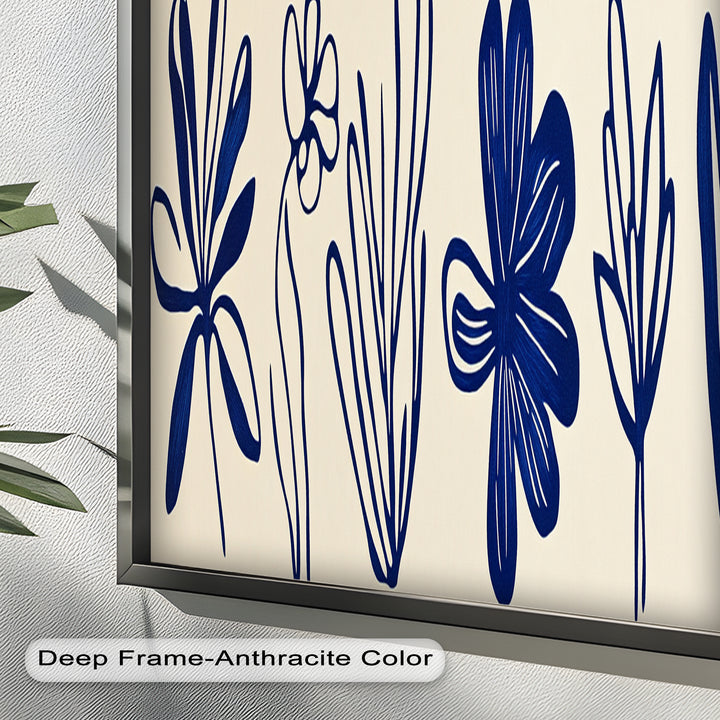 Indigo Bloom Line Art – Minimalistisches florales Ölgemälde