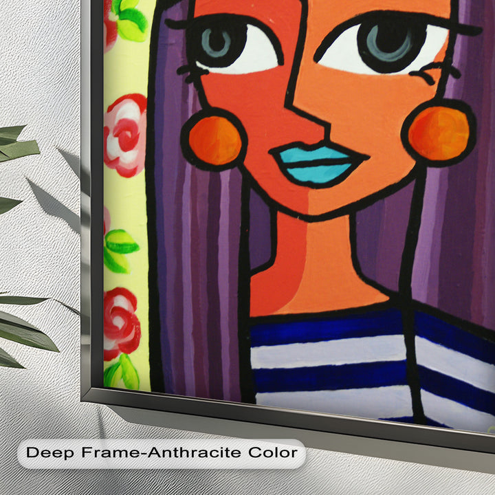 Striped Muse – Vibrant Woman with Flowers Picasso Oil Painting