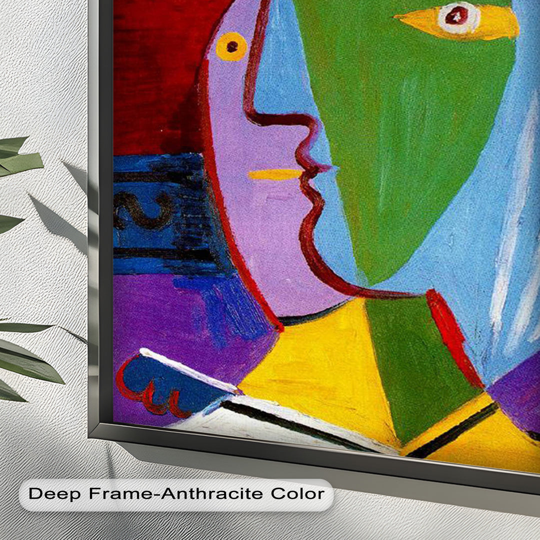 Golden Frame Gaze – Colorful Woman Picasso Style Oil Painting