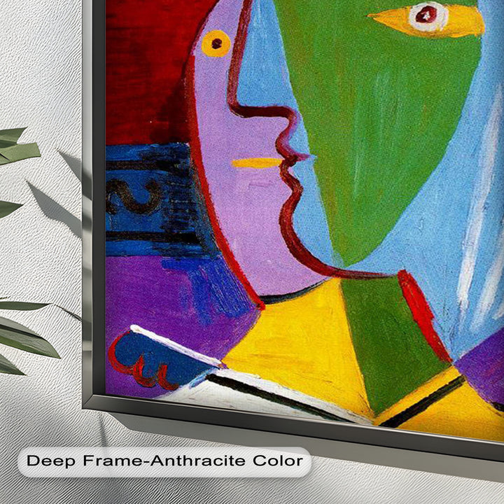 Golden Frame Gaze – Colorful Woman Picasso Style Oil Painting