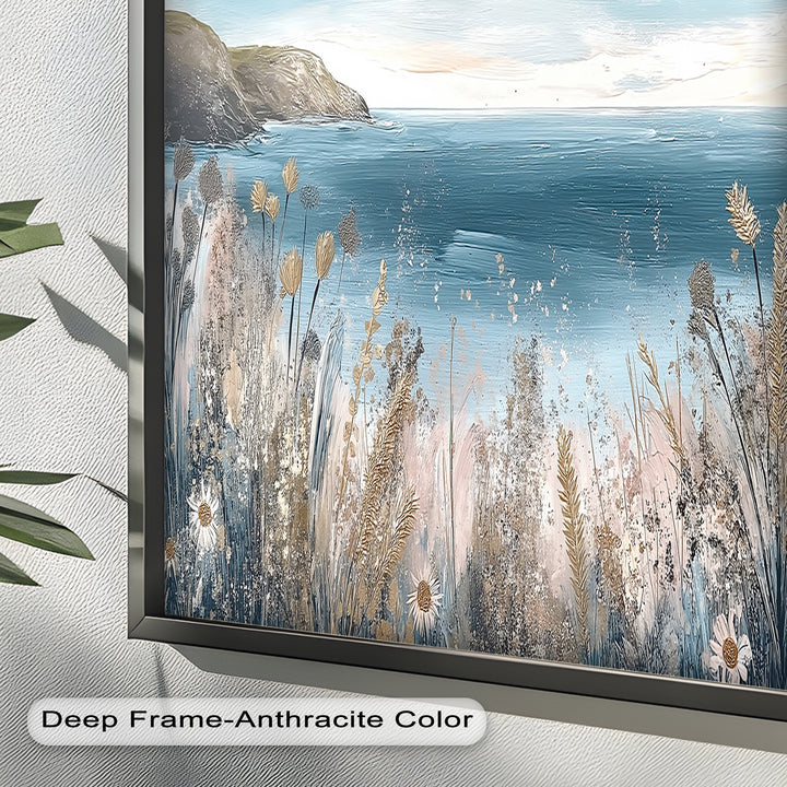 Wildflower Coastal View Landscape - Framed Oil Painting