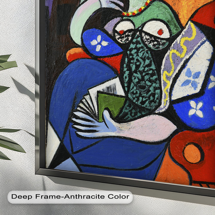 Abstract Woman Reading on Red Armchair - Picasso Oil Painting