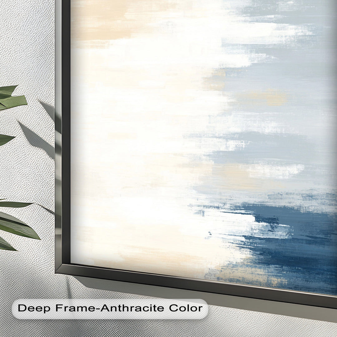 Sanfte Reflexionen – Abstraktes Ölgemälde in Blau und Beige
