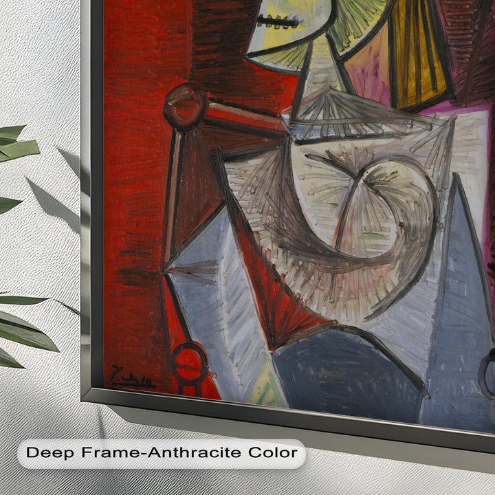 Bold in Crimson – Woman with Feather Hat Abstract Oil Painting
