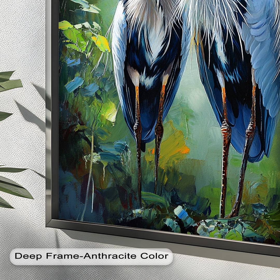 Two Herons Among Verdant Shadows - Animal Oil Painting