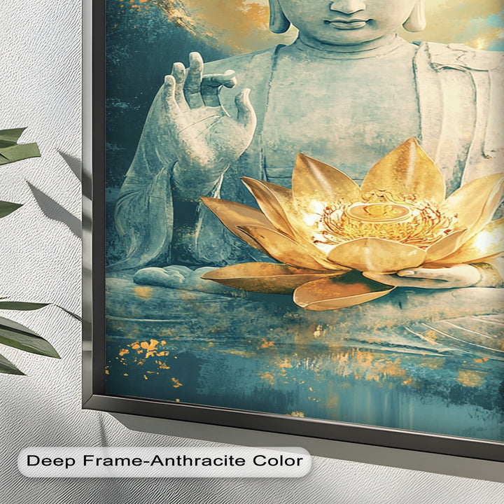 Golden Lotus Buddha Wall Art – Religious Oil Painting