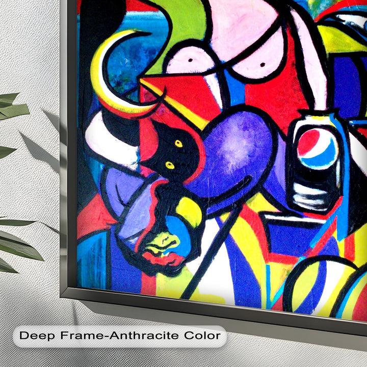 Pop Cubist Woman Wall Art – Abstract Framed Oil Painting