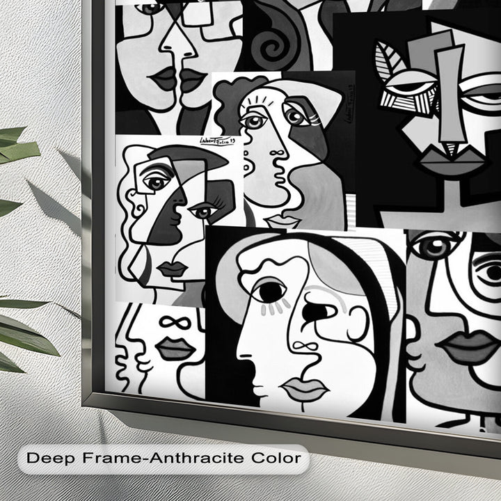 Monochrome Whispers – Collage of Cubist Faces Abstract Oil Painting
